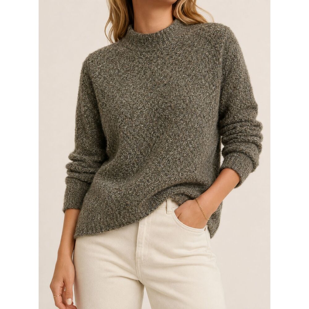 Vintage Erika & Co Wool Blend Boucle Mock Neck Sweater Brown Gray Cozy 90s Knit